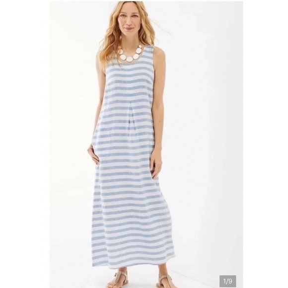 J. Jill Dresses & Skirts - JJill Striped Love Linen Maxi Tank Dress Blue White Sleeveless XL